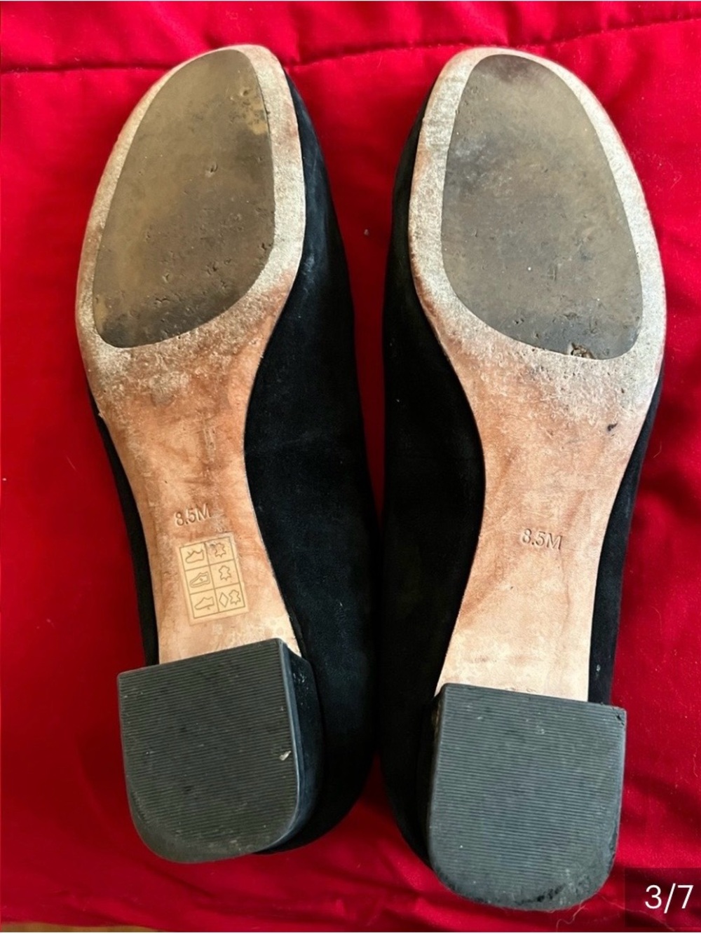 Tory Burch Black Suede Flats with Gold Logo Plaque - Picture 3 of 5